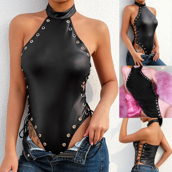 Black Bodysuit Rivet Latex