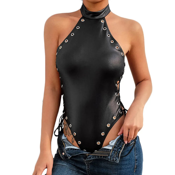 Black Bodysuit Rivet Latex