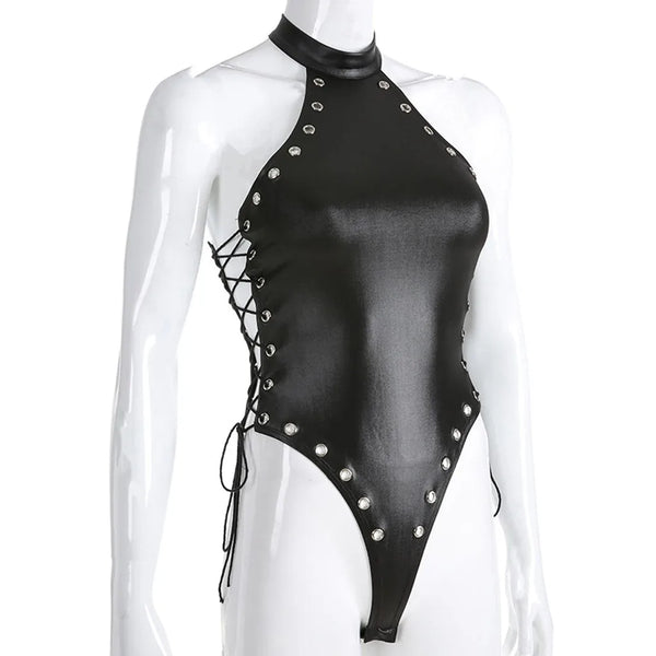 Black Bodysuit Rivet Latex