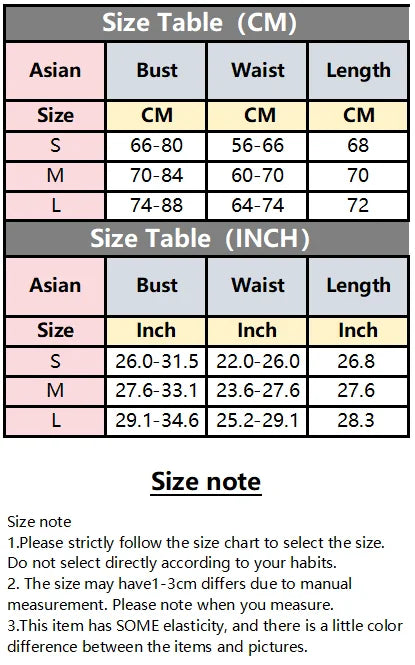 Cyber Black Bodysuit Cut Out - Size chart