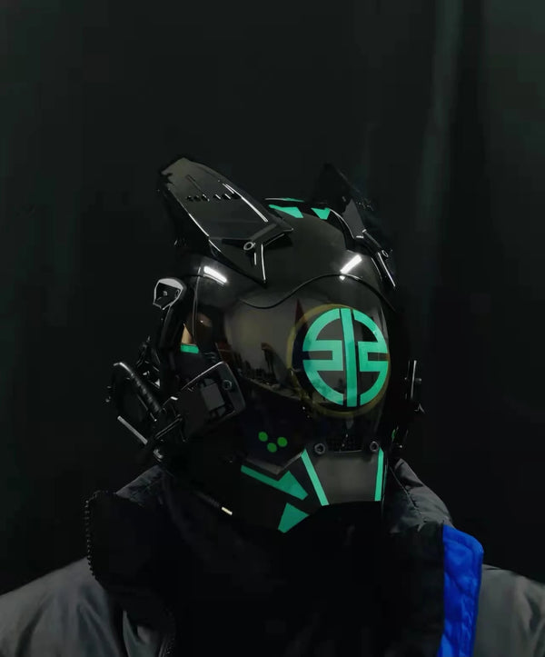 Cyberpunk Helmet Green LED