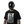 Person wearing a black t-shirt with a graphic design and a helmet on a white background
