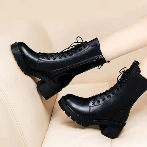 Flat Lace Up Black Boots