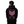 Black hoodie with pink and white text and graphics on the back, worn by a person against a gray background.