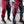 Black and red pants with white accents worn by a person, shown from two angles.