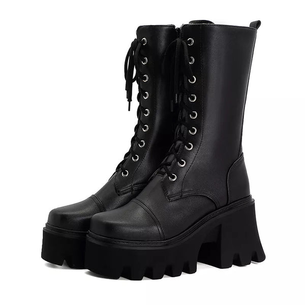 Lace Up Black Leather Boots