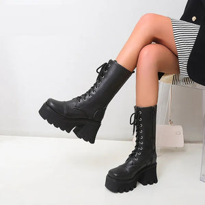 Lace Up Black Leather Boots