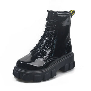 Ladies Black Leather Lace Up Boots