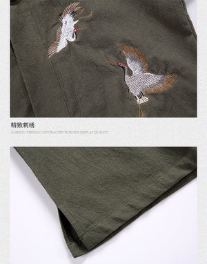 Winter kimono green cranes
