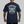 Navy blue t-shirt with 'Cyber Iron Club' design on the back, worn by a person with tattoos.