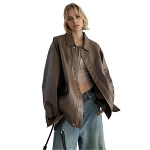 PU leather Spring Jacket For Women