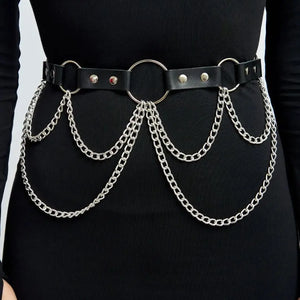 Goth PU Leather Waist Belt — women's black faux-leather goth belt accessory