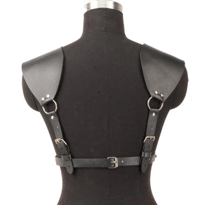Punk Leather Chest Harness — women's black faux-leather goth harness accessory