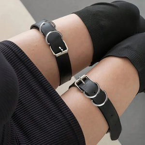 Steampunk PU Leather Leg Garter — women's black faux-leather goth garter accessory