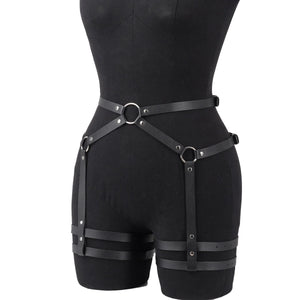Goth Leather Waist Garter Chain — women's black faux-leather goth chain accessory