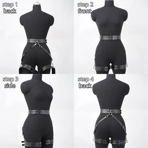 Goth Leather Thigh Garter Chain — women's black faux-leather goth chain accessory