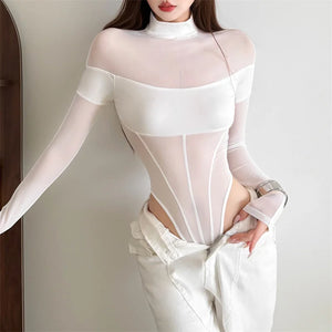 Transparenter Patchwork-Mesh-Bodysuit