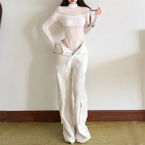 Transparenter Patchwork-Mesh-Bodysuit