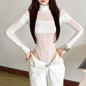 Transparenter Patchwork-Mesh-Bodysuit