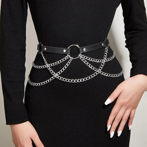 Goth PU Leather Waist Belt — women's black faux-leather goth belt accessory