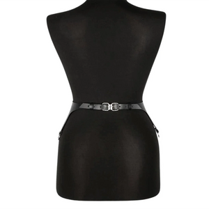 Punk Shoulder Tassel Belt — women's black faux-leather goth belt accessory