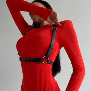 Goth Leather Waist Wide Harness — women's black faux-leather goth harness accessory