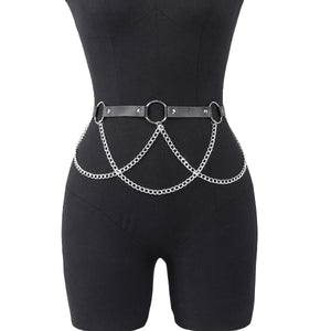Goth Waist Body Chain — women's black faux-leather goth chain accessory