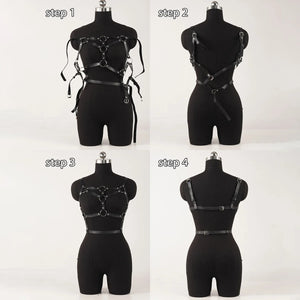 Goth Leather hollow Cage Harness — women's black faux-leather goth harness accessory