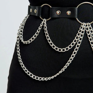 Goth PU Leather Waist Belt — women's black faux-leather goth belt accessory