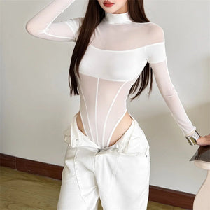 Transparenter Patchwork-Mesh-Bodysuit