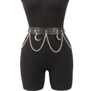 Goth Chain wide Waist Harness — women's black faux-leather goth harness accessory