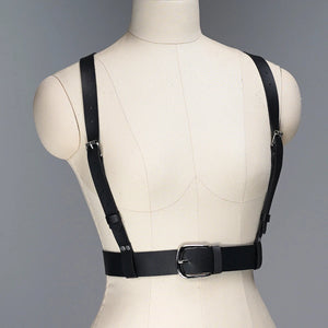 Punk Leather Waist Harness — women's black faux-leather goth harness accessory
