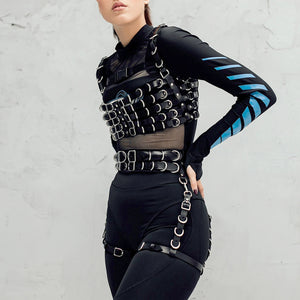 Goth Leather Waist Corset Harness — women's black faux-leather goth harness accessory