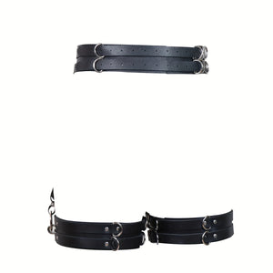 Goth Leather Thigh Garter Chain — women's black faux-leather goth chain accessory