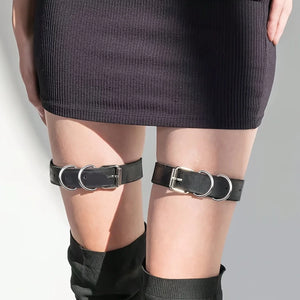 Steampunk PU Leather Leg Garter — women's black faux-leather goth garter accessory