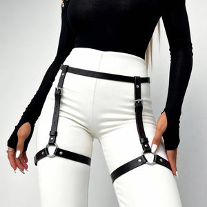 Goth PU Leather o-ring Waist Garter — women's black faux-leather goth garter accessory