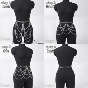Goth Waist Body Chain — women's black faux-leather goth chain accessory