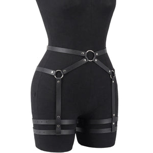 Goth Leather Waist Garter Chain — women's black faux-leather goth chain accessory