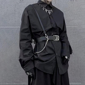 Goth Chain Harness — women's black faux-leather goth harness accessory