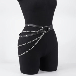 Goth Leather Waist Body Chain — women's black faux-leather goth chain accessory