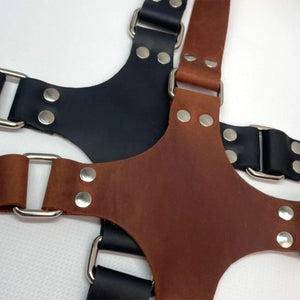 Steampunk Leather Chest Harness — women's black faux-leather goth harness accessory