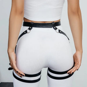 Goth PU Leather Thigh Garter — women's black faux-leather goth garter accessory