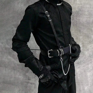Goth Chain Harness — women's black faux-leather goth harness accessory