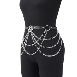Goth Waist Body Chain — women's black faux-leather goth chain accessory