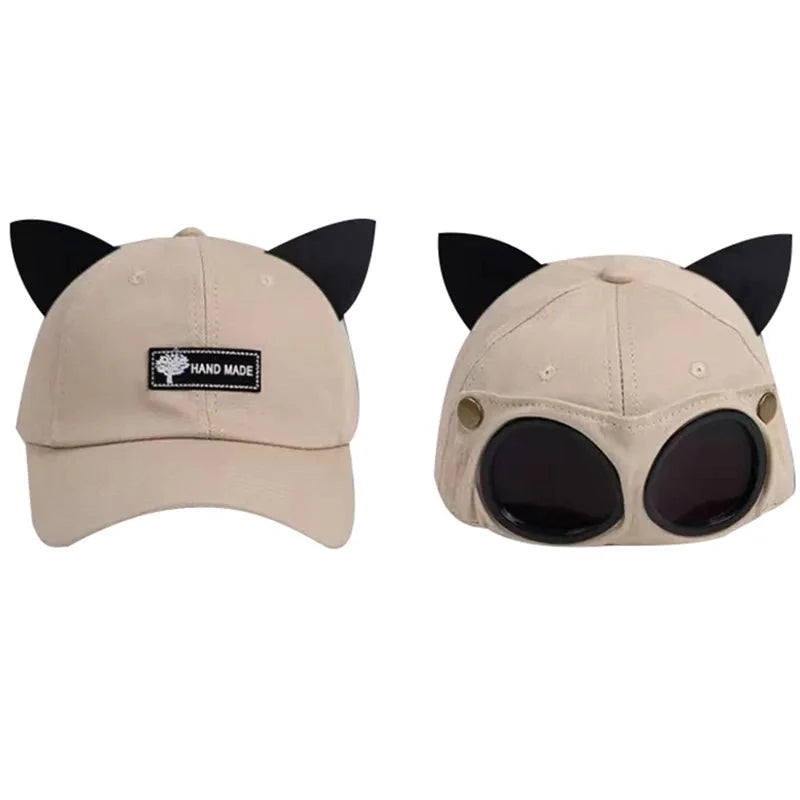 Cloth White Baseball Cat Hat Baseball Cap Backwards Hat 