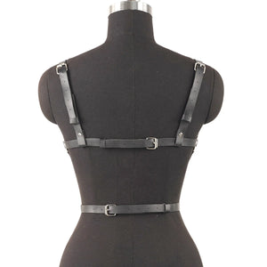 Goth Leather hollow Cage Harness — women's black faux-leather goth harness accessory
