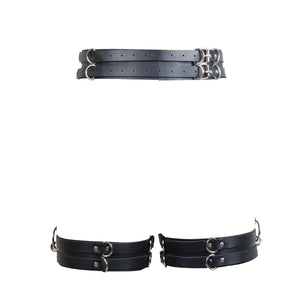 Goth Leather Thigh Garter Chain — women's black faux-leather goth chain accessory