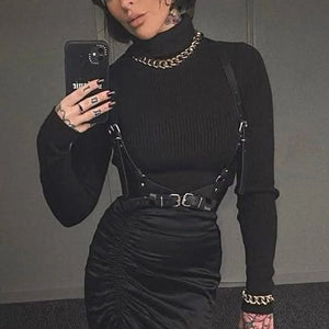 Goth suspender Waist Corset Belt — women's black faux-leather goth belt accessory