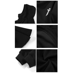 Black hoodie with a brand logo on a white background