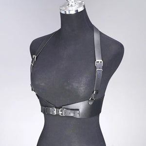 Goth suspender Waist Corset Belt — women's black faux-leather goth belt accessory